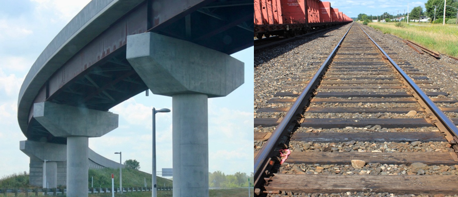 Bridge Fabricated in Weathering steel near Montreal and Steels Rails near Sault Saint Marie, Ontario