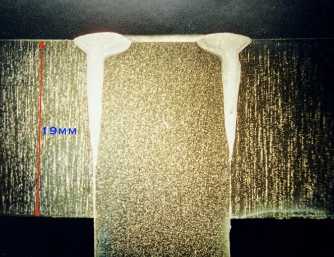 Cross-section of EBW weld in Ti Clad Copper