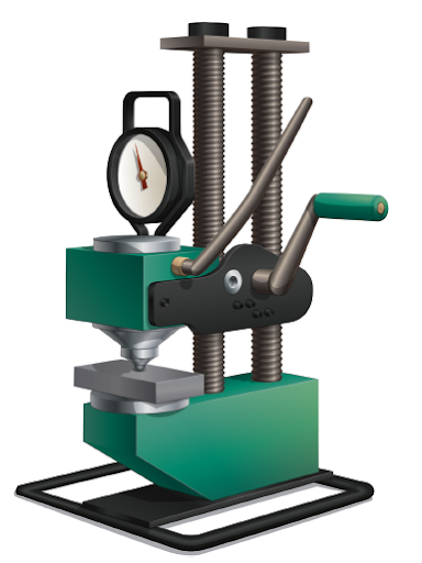 Illustration of the Brinell hardness tester in action
