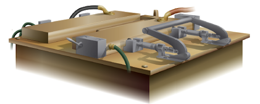 Illustration of Typical copper fixture to hold the test assembly for welding