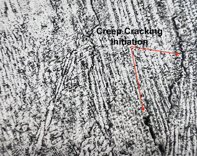 Close-up of Creep Cracking Initiating in an aAloy working at High Temperature