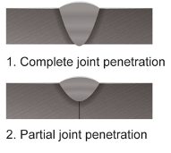 Images of a complete and partial penetrating groove welds