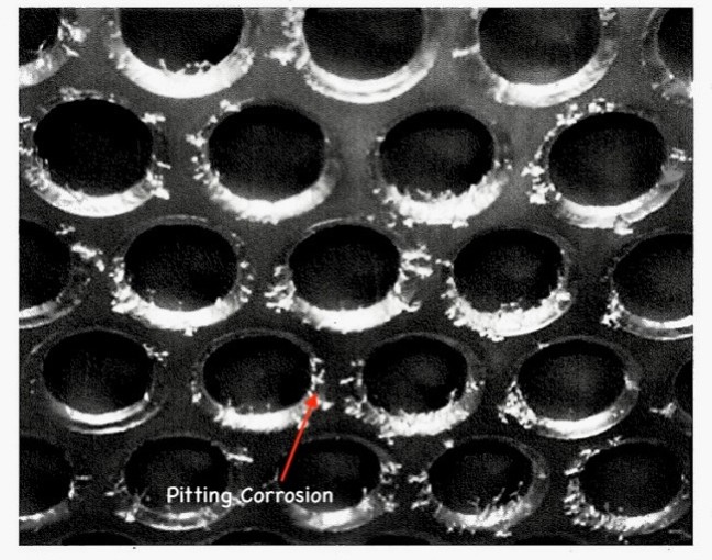 Detailed photo showing Pitting Corrosion in tube-to-tube sheet welds