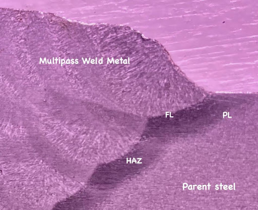 Figure 1 Macro showing Weld Metal and Heat Affected Zones