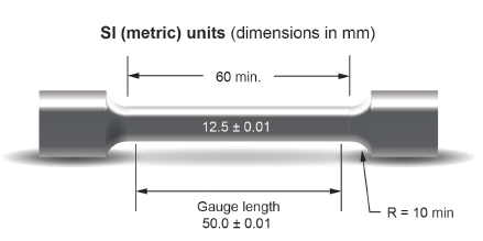 Illustration of an All-weld-metal tensile test specimen with shouldered ends